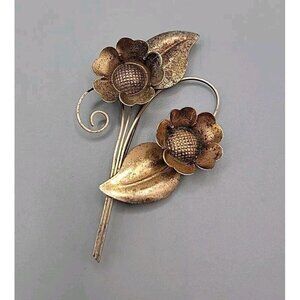 Truart Sterling Gilt Flower Brooch Gold Wash 925 Silver Vintage